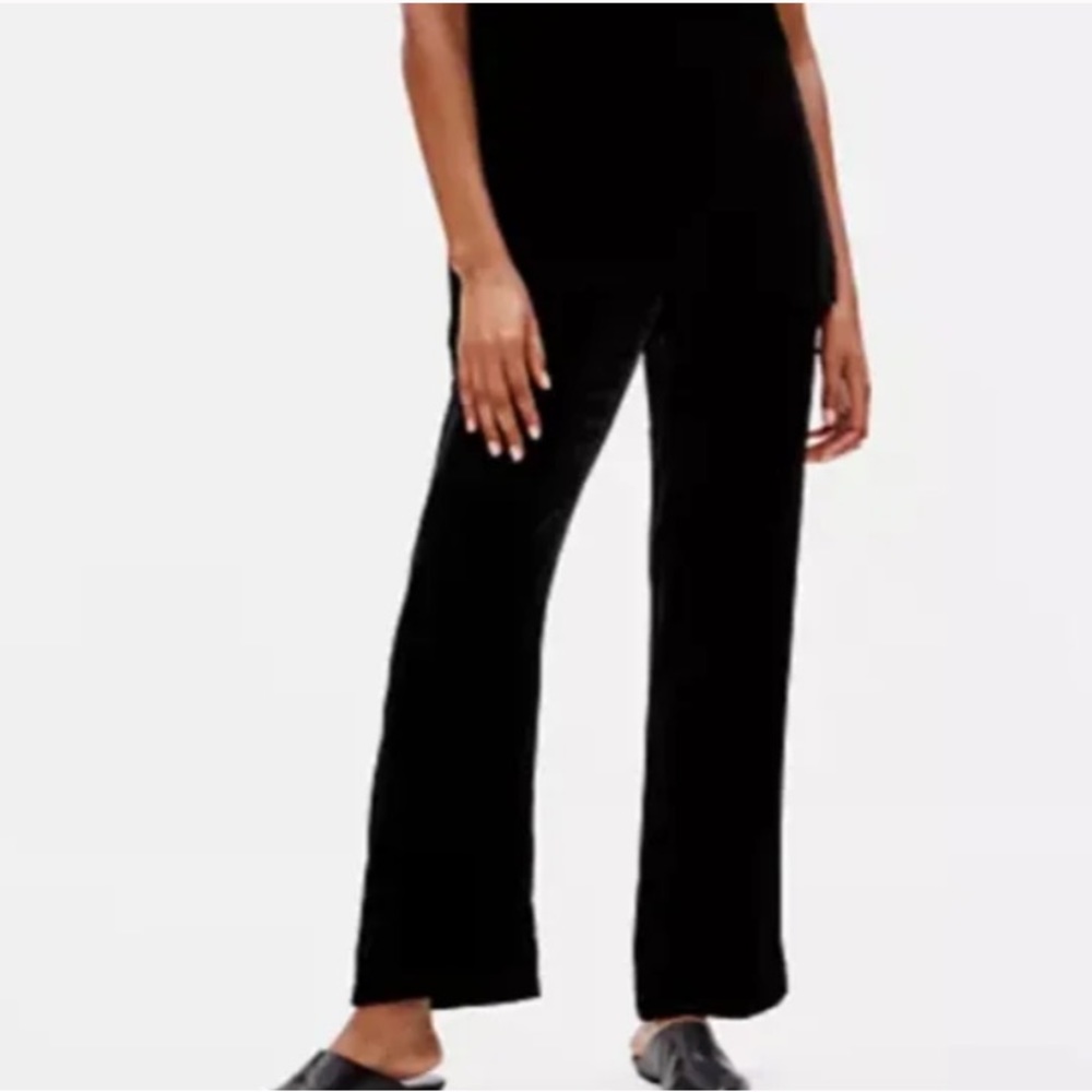 Eileen Fisher Velvet Pull On Pants Full Length Straight Leg, Black Sz M